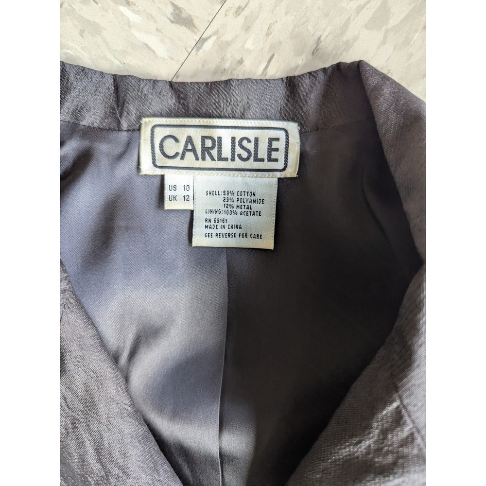 Carlisle Vintage 90s‎ Crinkle Texture Metallic Blazer Jacket Black Gray Size 10 - Picture 4 of 11